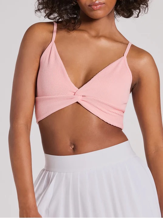 New! Windsor Twist-Front Ribbed Crop Tank Top - Coral